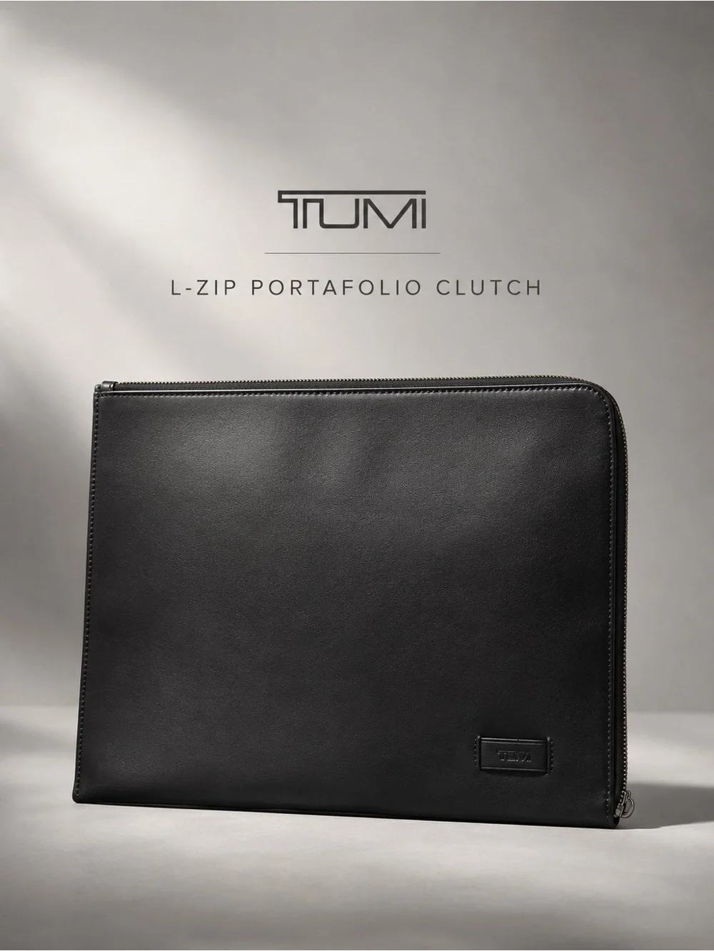 TUMI Black Leather L-Zip Portfolio Clutch Document Case